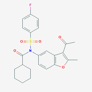molecular formula C24H24FNO5S B491935 N-(3-acetyl-2-methyl-1-benzofuran-5-yl)-N-(cyclohexylcarbonyl)-4-fluorobenzenesulfonamide CAS No. 670258-34-1