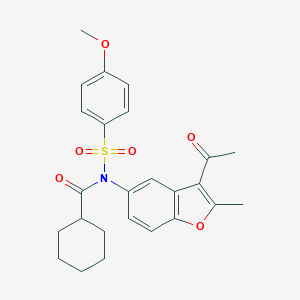 molecular formula C25H27NO6S B491936 N-(3-acetyl-2-methyl-1-benzofuran-5-yl)-N-(cyclohexylcarbonyl)-4-methoxybenzenesulfonamide CAS No. 670258-29-4