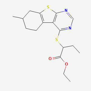 molecular formula C17H22N2O2S2 B4919371 ethyl 2-[(7-methyl-5,6,7,8-tetrahydro[1]benzothieno[2,3-d]pyrimidin-4-yl)thio]butanoate 