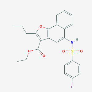 molecular formula C24H22FNO5S B491951 Ethyl 5-{[(4-fluorophenyl)sulfonyl]amino}-2-propylnaphtho[1,2-b]furan-3-carboxylate CAS No. 421579-40-0