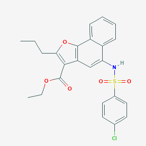 molecular formula C24H22ClNO5S B491959 Ethyl 5-{[(4-chlorophenyl)sulfonyl]amino}-2-propylnaphtho[1,2-b]furan-3-carboxylate CAS No. 421579-39-7