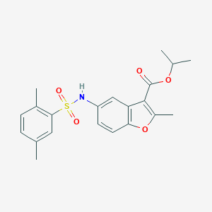 molecular formula C21H23NO5S B491975 Isopropyl 5-{[(2,5-dimethylphenyl)sulfonyl]amino}-2-methyl-1-benzofuran-3-carboxylate CAS No. 361179-59-1