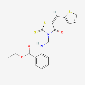 molecular formula C18H16N2O3S3 B4919883 ethyl 2-({[4-oxo-5-(2-thienylmethylene)-2-thioxo-1,3-thiazolidin-3-yl]methyl}amino)benzoate 