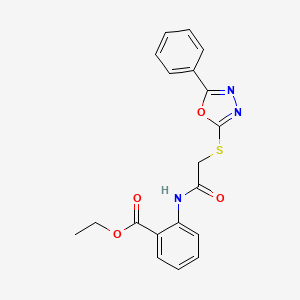molecular formula C19H17N3O4S B4919951 ethyl 2-({[(5-phenyl-1,3,4-oxadiazol-2-yl)thio]acetyl}amino)benzoate 