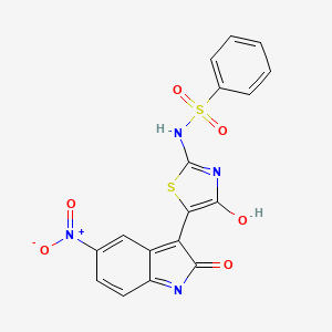 molecular formula C17H10N4O6S2 B4920104 N-[5-(5-nitro-2-oxo-1,2-dihydro-3H-indol-3-ylidene)-4-oxo-1,3-thiazolidin-2-ylidene]benzenesulfonamide 