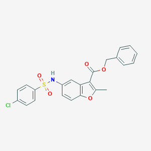 molecular formula C23H18ClNO5S B492019 Benzyl 5-{[(4-chlorophenyl)sulfonyl]amino}-2-methyl-1-benzofuran-3-carboxylate CAS No. 421580-29-2