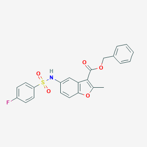molecular formula C23H18FNO5S B492020 Benzyl 5-{[(4-fluorophenyl)sulfonyl]amino}-2-methyl-1-benzofuran-3-carboxylate CAS No. 421580-33-8