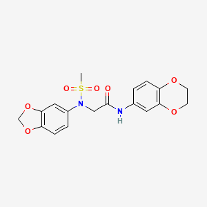 molecular formula C18H18N2O7S B4920337 N~2~-1,3-benzodioxol-5-yl-N~1~-(2,3-dihydro-1,4-benzodioxin-6-yl)-N~2~-(methylsulfonyl)glycinamide 