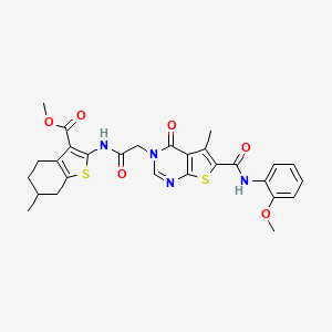 molecular formula C28H28N4O6S2 B4920397 methyl 2-({[6-{[(2-methoxyphenyl)amino]carbonyl}-5-methyl-4-oxothieno[2,3-d]pyrimidin-3(4H)-yl]acetyl}amino)-6-methyl-4,5,6,7-tetrahydro-1-benzothiophene-3-carboxylate 