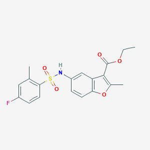 molecular formula C19H18FNO5S B492095 ETHYL 5-(4-FLUORO-2-METHYLBENZENESULFONAMIDO)-2-METHYL-1-BENZOFURAN-3-CARBOXYLATE CAS No. 706763-48-6