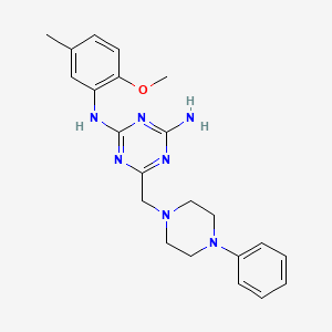 molecular formula C22H27N7O B4921160 N2-(2-METHOXY-5-METHYLPHENYL)-6-[(4-PHENYLPIPERAZIN-1-YL)METHYL]-1,3,5-TRIAZINE-2,4-DIAMINE 