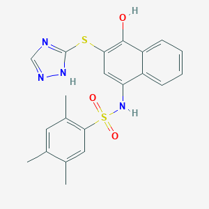 molecular formula C21H20N4O3S2 B492123 N-[4-hydroxy-3-(1H-1,2,4-triazol-3-ylsulfanyl)-1-naphthyl]-2,4,5-trimethylbenzenesulfonamide CAS No. 794552-65-1