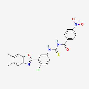 molecular formula C23H17ClN4O4S B4922388 N-{[4-chloro-3-(5,6-dimethyl-1,3-benzoxazol-2-yl)phenyl]carbamothioyl}-4-nitrobenzamide 