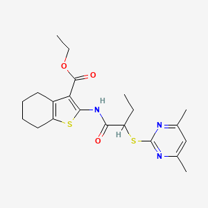molecular formula C21H27N3O3S2 B4922421 Ethyl 2-({2-[(4,6-dimethylpyrimidin-2-yl)sulfanyl]butanoyl}amino)-4,5,6,7-tetrahydro-1-benzothiophene-3-carboxylate 