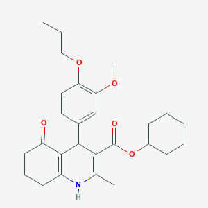 molecular formula C27H35NO5 B4922492 Cyclohexyl 4-(3-methoxy-4-propoxyphenyl)-2-methyl-5-oxo-1,4,5,6,7,8-hexahydroquinoline-3-carboxylate 