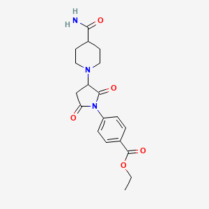 molecular formula C19H23N3O5 B4922520 Ethyl 4-[3-(4-carbamoylpiperidin-1-yl)-2,5-dioxopyrrolidin-1-yl]benzoate 
