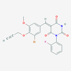 molecular formula C21H14BrFN2O5 B4924019 (5Z)-5-[(3-bromo-5-methoxy-4-prop-2-ynoxyphenyl)methylidene]-1-(2-fluorophenyl)-1,3-diazinane-2,4,6-trione 