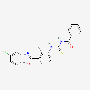 molecular formula C22H15ClFN3O2S B4924210 N-{[3-(5-chloro-1,3-benzoxazol-2-yl)-2-methylphenyl]carbamothioyl}-2-fluorobenzamide 