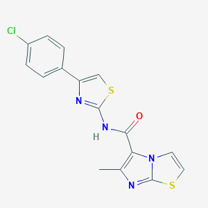 molecular formula C16H11ClN4OS2 B492450 N-[4-(4-chlorophenyl)-1,3-thiazol-2-yl]-6-methylimidazo[2,1-b][1,3]thiazole-5-carboxamide 
