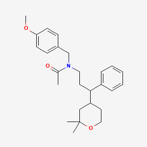 molecular formula C26H35NO3 B4925248 N-[3-(2,2-dimethyloxan-4-yl)-3-phenylpropyl]-N-[(4-methoxyphenyl)methyl]acetamide 
