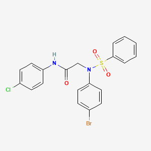 molecular formula C20H16BrClN2O3S B4925362 2-[N-(benzenesulfonyl)-4-bromoanilino]-N-(4-chlorophenyl)acetamide 