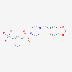 molecular formula C19H19F3N2O4S B492564 1-(1,3-Benzodioxol-5-ylmethyl)-4-{[3-(trifluoromethyl)phenyl]sulfonyl}piperazine CAS No. 305859-63-6