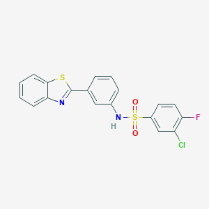 molecular formula C19H12ClFN2O2S2 B492591 N-[3-(1,3-benzothiazol-2-yl)phenyl]-3-chloro-4-fluorobenzenesulfonamide CAS No. 670271-65-5