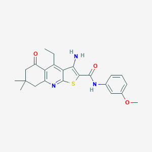 molecular formula C23H25N3O3S B492596 3-amino-4-ethyl-N-(3-methoxyphenyl)-7,7-dimethyl-5-oxo-5H,6H,7H,8H-thieno[2,3-b]quinoline-2-carboxamide CAS No. 670271-36-0