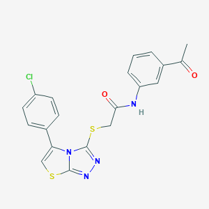 molecular formula C20H15ClN4O2S2 B492602 N-(3-acetylphenyl)-2-((5-(4-chlorophenyl)thiazolo[2,3-c][1,2,4]triazol-3-yl)thio)acetamide CAS No. 667912-74-5