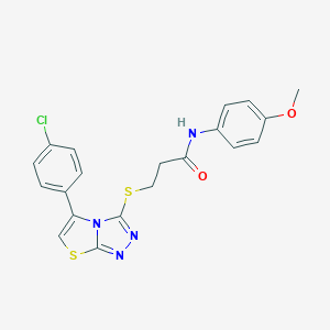 molecular formula C20H17ClN4O2S2 B492604 3-{[5-(4-chlorophenyl)[1,3]thiazolo[2,3-c][1,2,4]triazol-3-yl]sulfanyl}-N-(4-methoxyphenyl)propanamide 