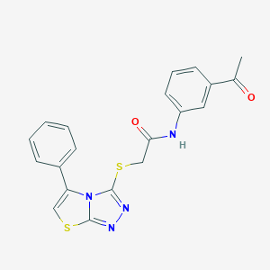 molecular formula C20H16N4O2S2 B492609 N-(3-acetylphenyl)-2-[(5-phenyl[1,3]thiazolo[2,3-c][1,2,4]triazol-3-yl)sulfanyl]acetamide 