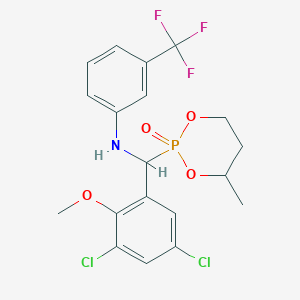 molecular formula C19H19Cl2F3NO4P B4926096 N-[(3,5-dichloro-2-methoxyphenyl)-(4-methyl-2-oxo-1,3,2lambda5-dioxaphosphinan-2-yl)methyl]-3-(trifluoromethyl)aniline 