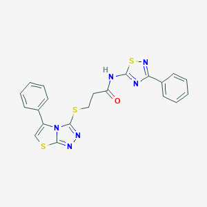 molecular formula C21H16N6OS3 B492612 N-(3-PHENYL-1,2,4-THIADIAZOL-5-YL)-3-({5-PHENYL-[1,2,4]TRIAZOLO[3,4-B][1,3]THIAZOL-3-YL}SULFANYL)PROPANAMIDE 