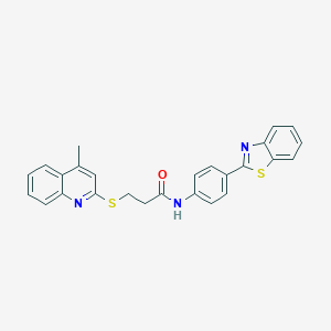 molecular formula C26H21N3OS2 B492623 N-[4-(1,3-benzothiazol-2-yl)phenyl]-3-[(4-methyl-2-quinolinyl)sulfanyl]propanamide 