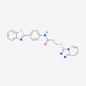 molecular formula C22H17N5OS2 B492634 N-[4-(1,3-benzothiazol-2-yl)phenyl]-3-([1,2,4]triazolo[4,3-a]pyridin-3-ylsulfanyl)propanamide CAS No. 671199-05-6