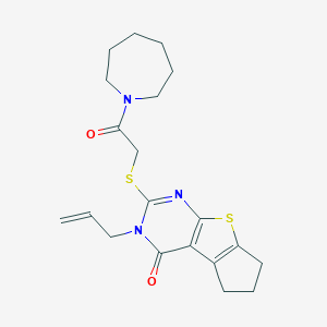 molecular formula C20H25N3O2S2 B492642 3-allyl-2-((2-(azepan-1-yl)-2-oxoethyl)thio)-6,7-dihydro-3H-cyclopenta[4,5]thieno[2,3-d]pyrimidin-4(5H)-one CAS No. 667913-00-0