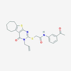 molecular formula C24H25N3O3S2 B492649 N-(3-acetylphenyl)-2-((3-allyl-4-oxo-4,5,6,7,8,9-hexahydro-3H-cyclohepta[4,5]thieno[2,3-d]pyrimidin-2-yl)thio)acetamide CAS No. 667913-07-7