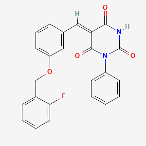 molecular formula C24H17FN2O4 B4926699 (5Z)-5-[[3-[(2-fluorophenyl)methoxy]phenyl]methylidene]-1-phenyl-1,3-diazinane-2,4,6-trione 