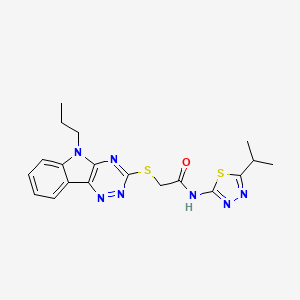 molecular formula C19H21N7OS2 B4926790 N~1~-(5-ISOPROPYL-1,3,4-THIADIAZOL-2-YL)-2-[(5-PROPYL-5H-[1,2,4]TRIAZINO[5,6-B]INDOL-3-YL)SULFANYL]ACETAMIDE 