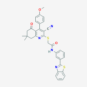 molecular formula C34H28N4O3S2 B492681 N-(3-(benzo[d]thiazol-2-yl)phenyl)-2-((3-cyano-4-(4-methoxyphenyl)-7,7-dimethyl-5-oxo-5,6,7,8-tetrahydroquinolin-2-yl)thio)acetamide CAS No. 667913-28-2