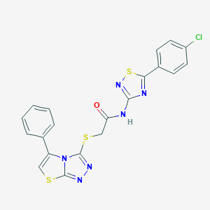 molecular formula C20H13ClN6OS3 B492707 N-[5-(4-chlorophenyl)-1,2,4-thiadiazol-3-yl]-2-[(5-phenyl[1,3]thiazolo[2,3-c][1,2,4]triazol-3-yl)sulfanyl]acetamide CAS No. 690961-66-1