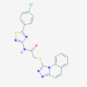 molecular formula C20H13ClN6OS2 B492734 N-[5-(4-chlorophenyl)-1,2,4-thiadiazol-3-yl]-2-([1,2,4]triazolo[4,3-a]quinolin-1-ylsulfanyl)acetamide CAS No. 671200-72-9