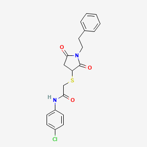 molecular formula C20H19ClN2O3S B4927388 N-(4-chlorophenyl)-2-{[2,5-dioxo-1-(2-phenylethyl)pyrrolidin-3-yl]sulfanyl}acetamide 
