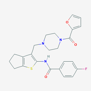 molecular formula C24H24FN3O3S B492740 4-fluoro-N-(3-{[4-(2-furoyl)-1-piperazinyl]methyl}-5,6-dihydro-4H-cyclopenta[b]thien-2-yl)benzamide 