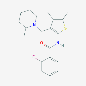 molecular formula C20H25FN2OS B492743 N-{4,5-dimethyl-3-[(2-methyl-1-piperidinyl)methyl]-2-thienyl}-2-fluorobenzamide CAS No. 690962-19-7