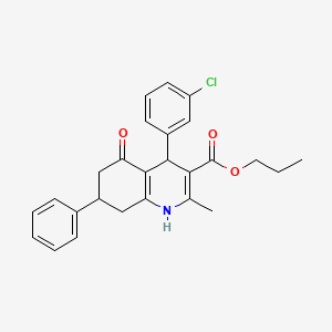 molecular formula C26H26ClNO3 B4927482 Propyl 4-(3-chlorophenyl)-2-methyl-5-oxo-7-phenyl-1,4,5,6,7,8-hexahydroquinoline-3-carboxylate 