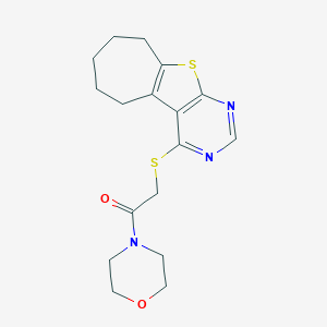 molecular formula C17H21N3O2S2 B492761 1-(morpholin-4-yl)-2-{8-thia-4,6-diazatricyclo[7.5.0.0^{2,7}]tetradeca-1(9),2(7),3,5-tetraen-3-ylsulfanyl}ethan-1-one CAS No. 671200-28-5