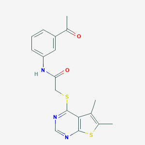 molecular formula C18H17N3O2S2 B492765 N-(3-acetylphenyl)-2-((5,6-dimethylthieno[2,3-d]pyrimidin-4-yl)thio)acetamide CAS No. 671200-21-8