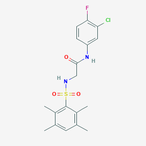 molecular formula C18H20ClFN2O3S B492778 N-(3-chloro-4-fluorophenyl)-2-(2,3,5,6-tetramethylbenzenesulfonamido)acetamide CAS No. 690644-46-3