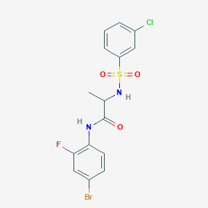 molecular formula C15H13BrClFN2O3S B492789 N-(4-BROMO-2-FLUOROPHENYL)-2-(3-CHLOROBENZENESULFONAMIDO)PROPANAMIDE CAS No. 1009245-57-1